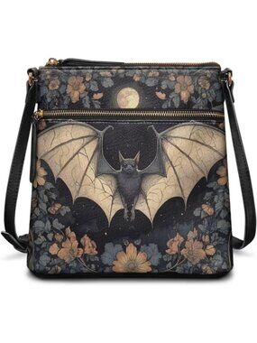 🎃Women's Gothic Bat Crossbody Bag Leather Handbag Sling Bag Large Hobo Bag